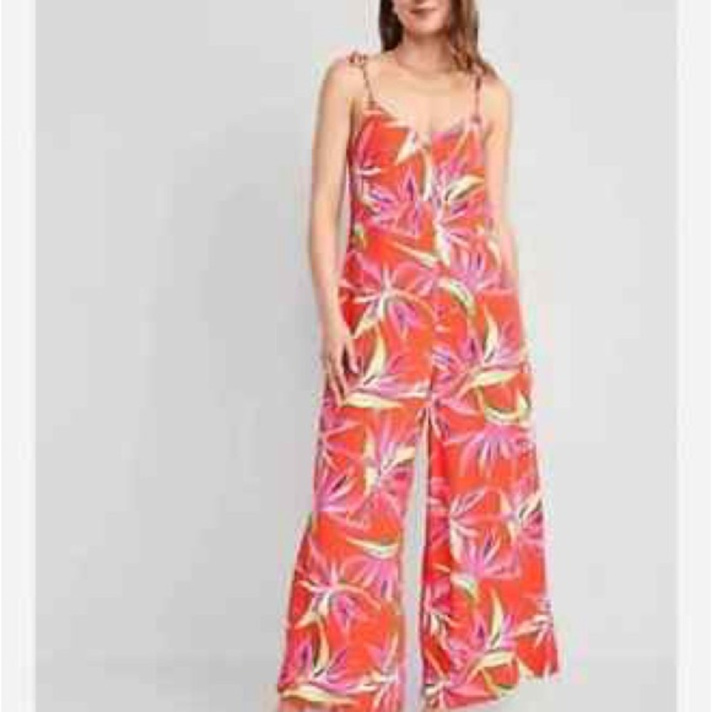 Old Navy Womens Loose Cropped Tie-Shoulder V-Neck Cami Jumpsuit Size S Floral